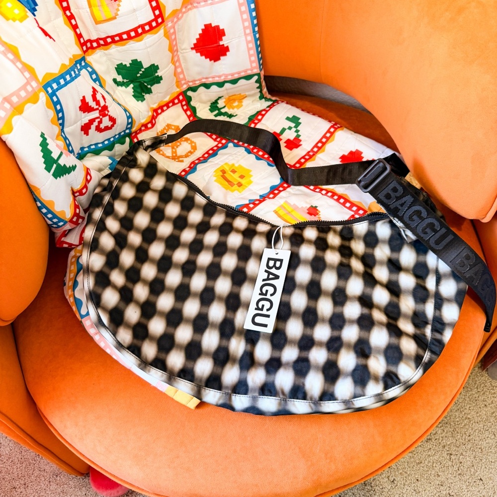 BAGGU - Large Nylon Crescent Bag, Blurred Gingham Brown